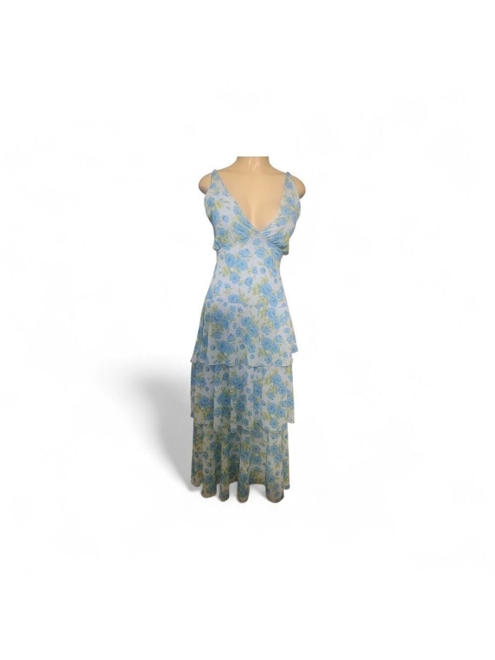 Kann Moda New Collection Blue Floral Tiered Maxi Dress Spring  Dress Size 2 - Picture 2 of 6